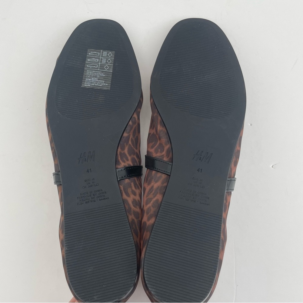H&M Mesh Mary Jane Ballet Flats NWT Black Brown Leopard Print Size 8 - Picture 8 of 12